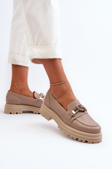 Leren dames mocassins met ornamenten Laura Messi 2780 zandkleur 2