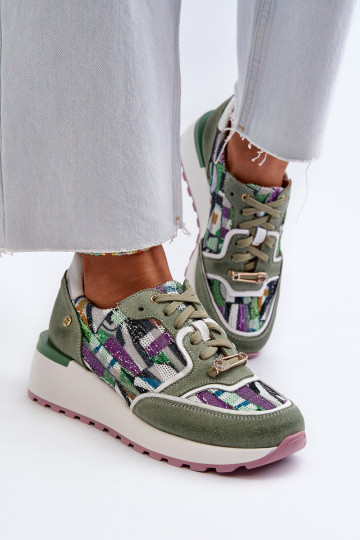 Leer Sneakers model schoenen Dames met platform Het heeftciejka 06390-09 SeledynoIne