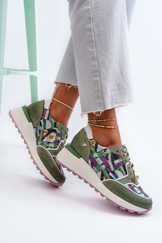 Leer Sneakers model schoenen Dames met platform Het heeftciejka 06390-09 SeledynoIne Leer Sneakers model schoenen Dames met platform Het heeftciejka 06390-09 SeledynoIne