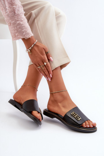 Zazoo 40384 elegante leren dames slippers zwart 2