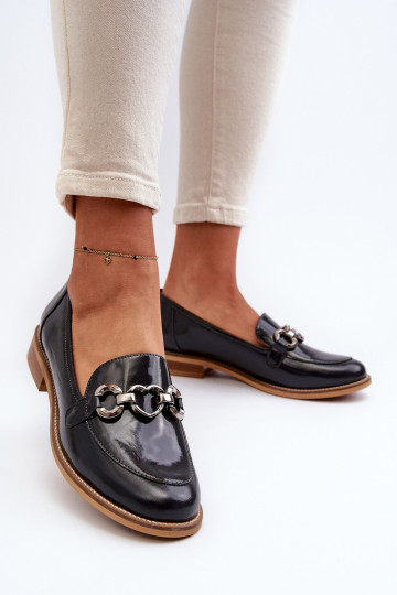Leer Dames Gelakte mocassins Laura Messi 2760 donkerblauIn