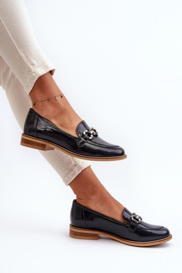 Leer Dames Gelakte mocassins Laura Messi 2760 donkerblauIn 2