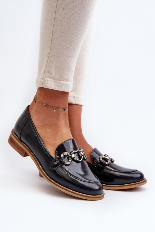 Leer Dames Gelakte mocassins Laura Messi 2760 donkerblauIn Leer Dames Gelakte mocassins Laura Messi 2760 donkerblauIn