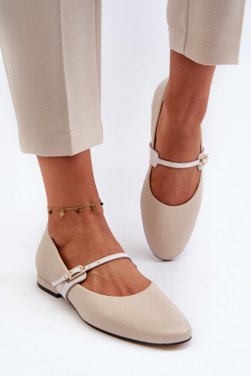 Dames ballerina's met brede hakken Laura Messi 2774 zandkleur