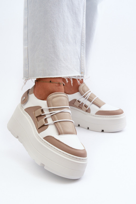 Zazoo 1833 Sneakers model schoenen Dames Leer met trendy massieve zolen beige-Initte kleur Zazoo 1833 Sneakers model schoenen Dames Leer met trendy massieve zolen beige-Initte kleur