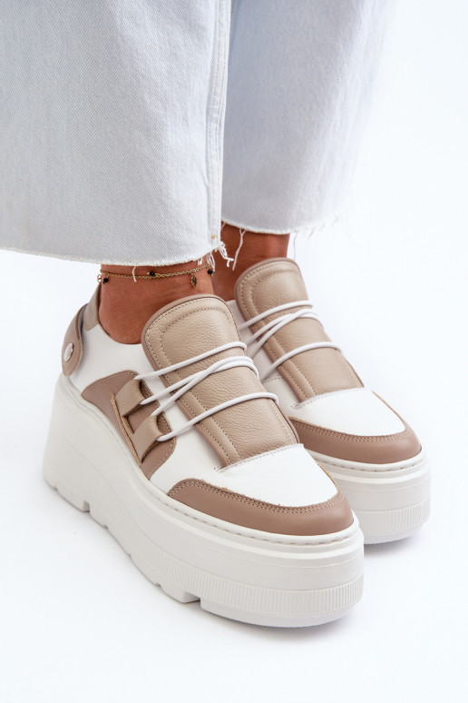 Zazoo 1833 Sneakers model schoenen Dames Leer met trendy massieve zolen beige-Initte kleur Zazoo 1833 Sneakers model schoenen Dames Leer met trendy massieve zolen beige-Initte kleur