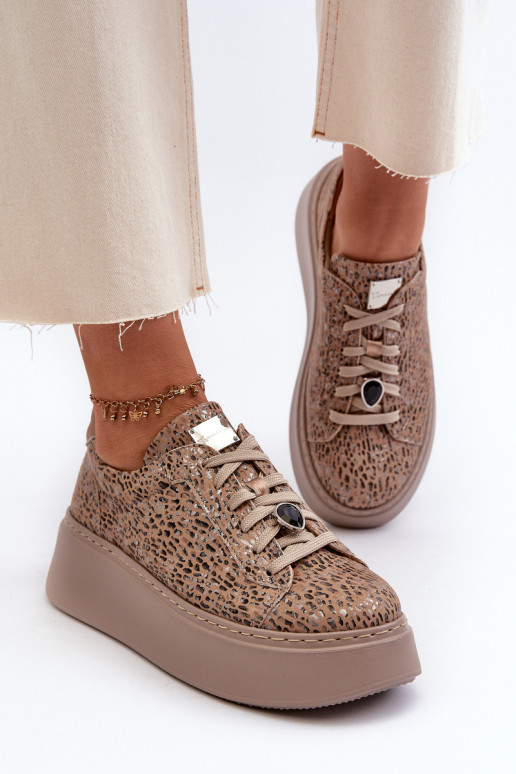 Leer sportschoenen met platform Het heeftciejka 06191-10 beige