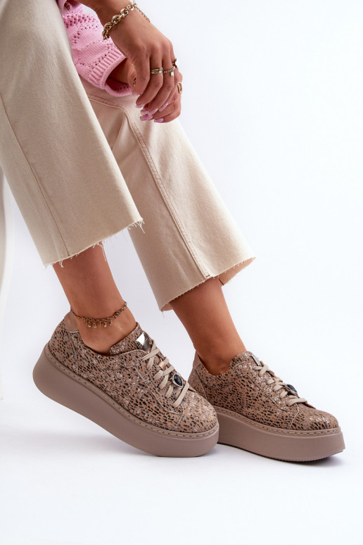 Leer sportschoenen met platform Het heeftciejka 06191-10 beige