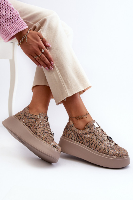 Leer sportschoenen met platform Het heeftciejka 06191-10 beige