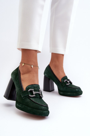 Leer Schoenen Op een enorme paal Laura Messi 2706 kaki kleuren