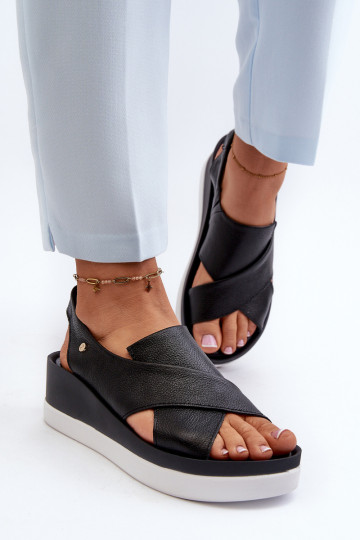 Zazoo 40256 leren platform sandalen in zwarte kleur