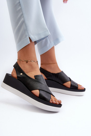 Zazoo 40256 leren platform sandalen in zwarte kleur 2