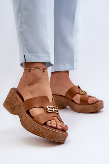 Zazoo 40412 Leer Elegante stijl Damespantoffels met gouden details bruine kleur