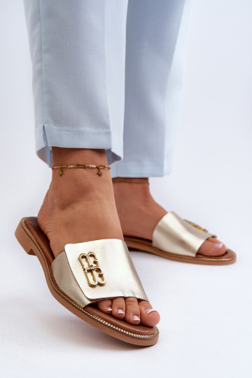Zazoo 40384 elegante leren dames slippers in gouden kleur