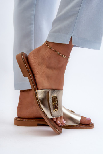 Zazoo 40384 elegante leren dames slippers in gouden kleur 2