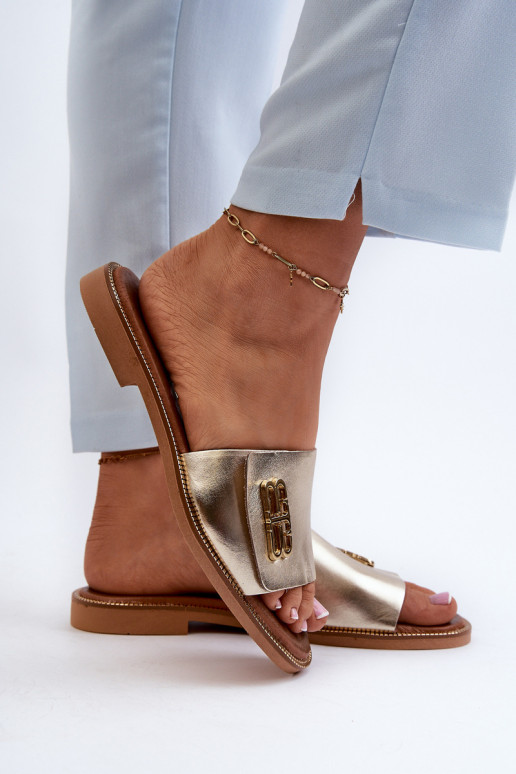 Zazoo 40384 Elegante stijl Leren pantoffels Dames gouden kleur Zazoo 40384 Elegante stijl Leren pantoffels Dames gouden kleur