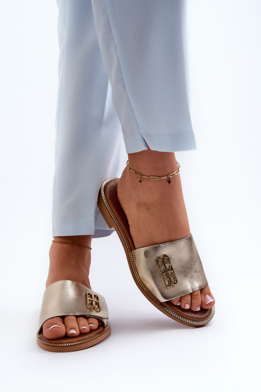 Zazoo 40384 Elegante stijl Leren pantoffels Dames gouden kleur Zazoo 40384 Elegante stijl Leren pantoffels Dames gouden kleur