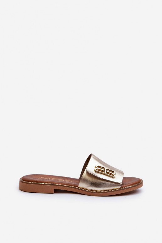 Zazoo 40384 Elegante stijl Leren pantoffels Dames gouden kleur Zazoo 40384 Elegante stijl Leren pantoffels Dames gouden kleur