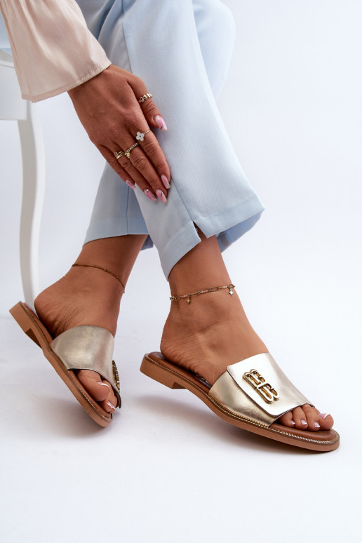 Zazoo 40384 Elegante stijl Leren pantoffels Dames gouden kleur Zazoo 40384 Elegante stijl Leren pantoffels Dames gouden kleur