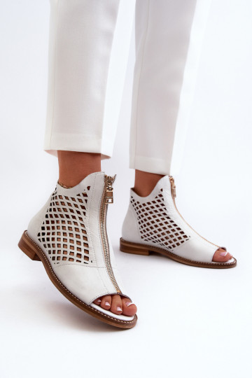 Zazoo 977/L leren geperforeerde sandalen in witte kleur