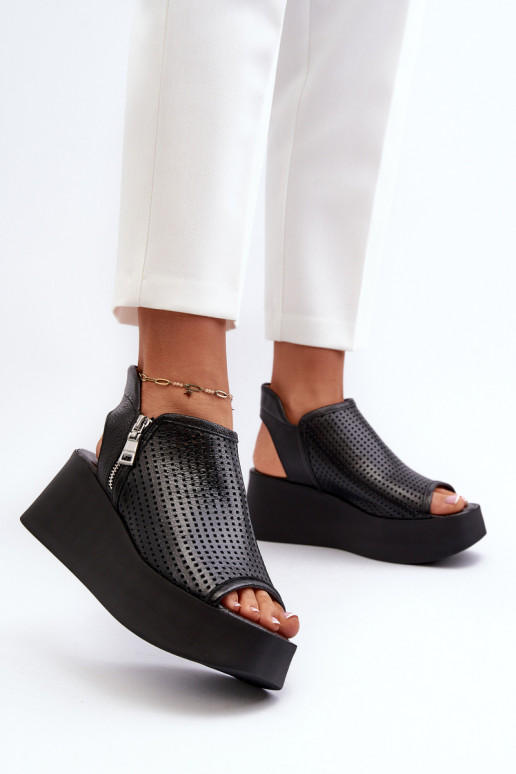 Zazoo 1792 Leer OpengeInerkte platformsandalen zInart Zazoo 1792 Leer OpengeInerkte platformsandalen zInart