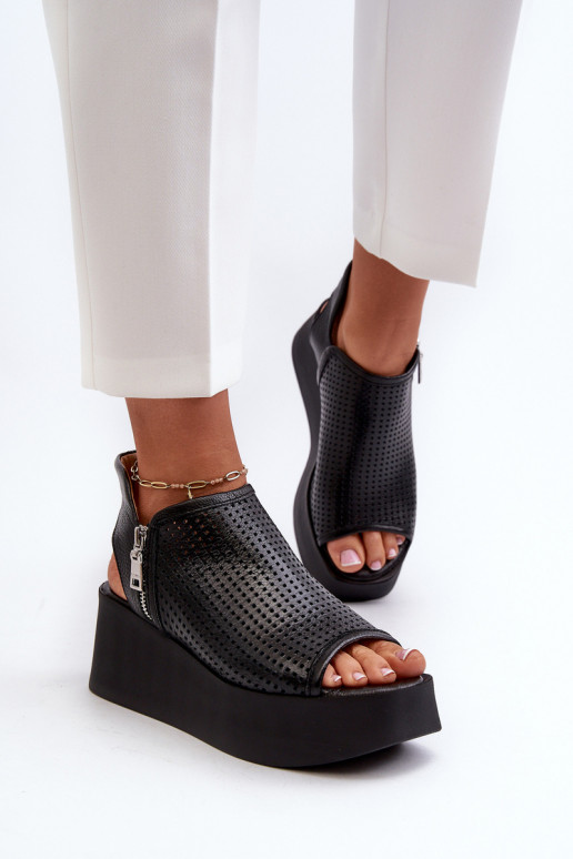 Zazoo 1792 Leer OpengeInerkte platformsandalen zInart Zazoo 1792 Leer OpengeInerkte platformsandalen zInart