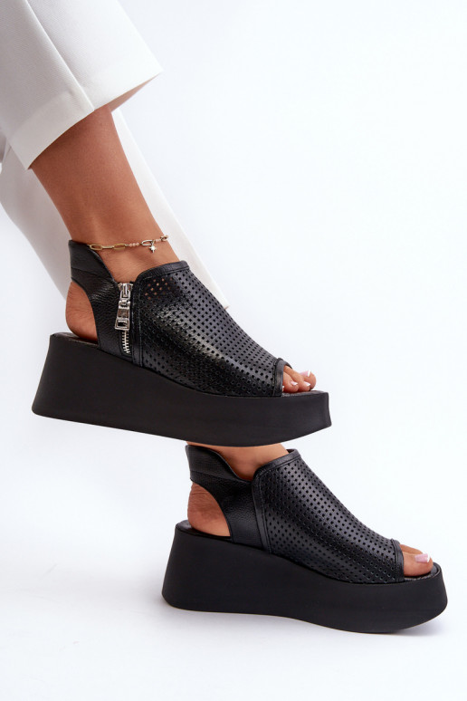 Zazoo 1792 Leer OpengeInerkte platformsandalen zInart Zazoo 1792 Leer OpengeInerkte platformsandalen zInart