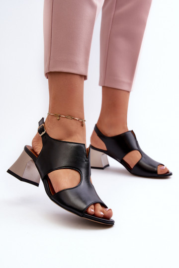 Leren dames sandalen met hakken Tai turiciejka 06566-01 in zwarte kleur