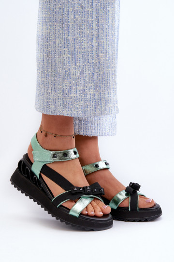 Vrouwen sandalen met strik D&A CR956 groen 2