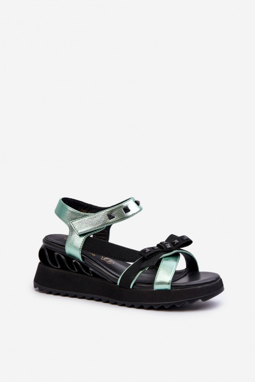 Dames sandalen met linten D&A CR956 groene kleur Dames sandalen met linten D&A CR956 groene kleur