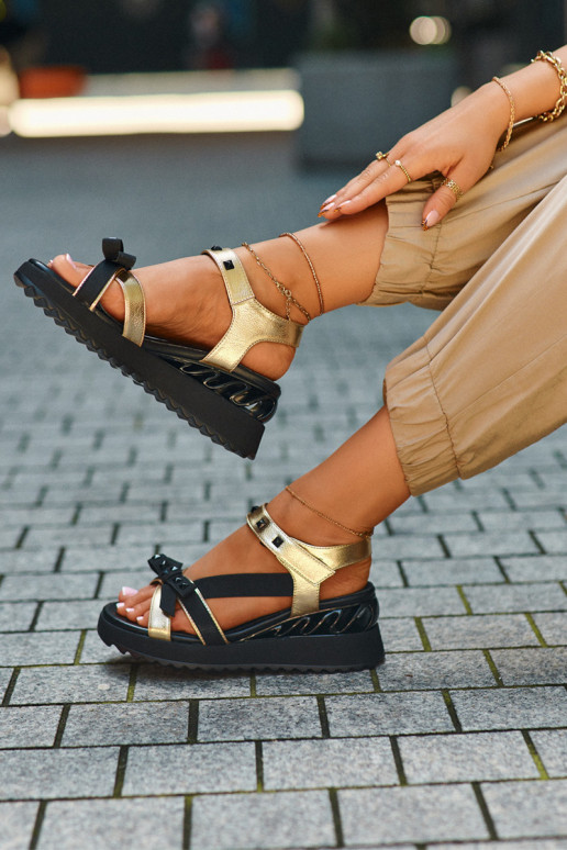 Dames sandalen met linten D&A CR956 gouden kleur Dames sandalen met linten D&A CR956 gouden kleur