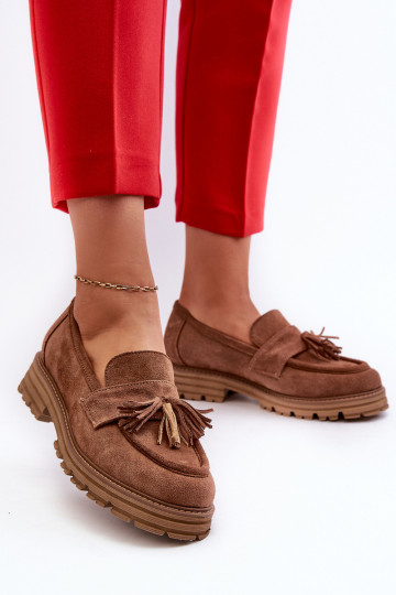 Zazoo 3469 suède vrouwen mocassins met franje bruin
