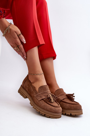 Zazoo 3469 suède vrouwen mocassins met franje bruin 2