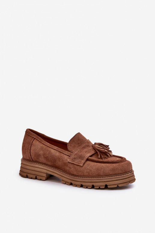 Zazoo 3469 Suède mocassins Dames met kInastjes bruine kleur Zazoo 3469 Suède mocassins Dames met kInastjes bruine kleur