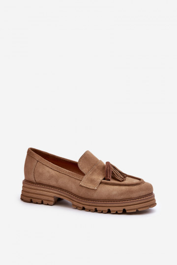 Zazoo 3469 suède vrouwen mocassins met franje zandkleurig