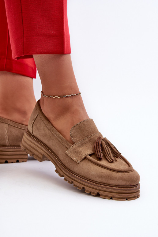 Zazoo 3469 Suède mocassins Dames met kInastjes beige Zazoo 3469 Suède mocassins Dames met kInastjes beige