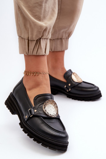 Zazoo 3485 natuurlijke leren vrouwen mocassins met gouden details