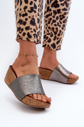 Zazoo 40291 Leren pantoffels Dames Op KorkoInym Koturnie grijs