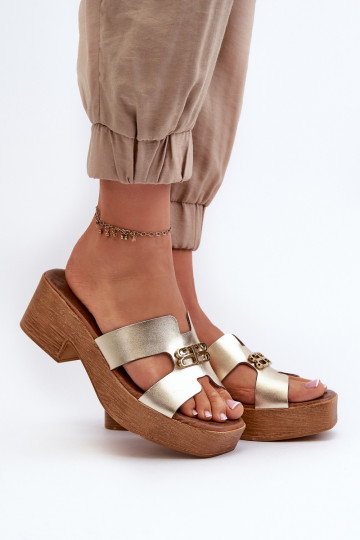 Zazoo 40412 Leer Elegante stijl Damespantoffels met ornamenten gouden kleur 2