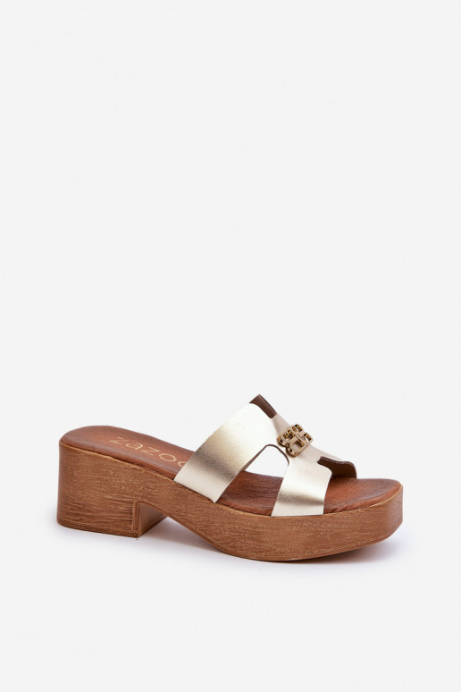 Zazoo 40412 Leer Elegante stijl Damespantoffels met ornamenten gouden kleur Zazoo 40412 Leer Elegante stijl Damespantoffels met ornamenten gouden kleur