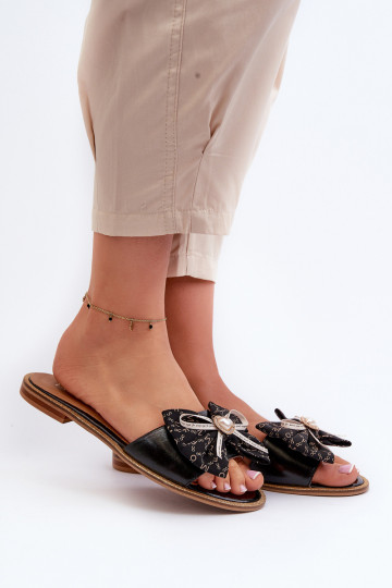 Vlakke leren vrouwen slippers met strik Laura Messi 2791 zwart 2