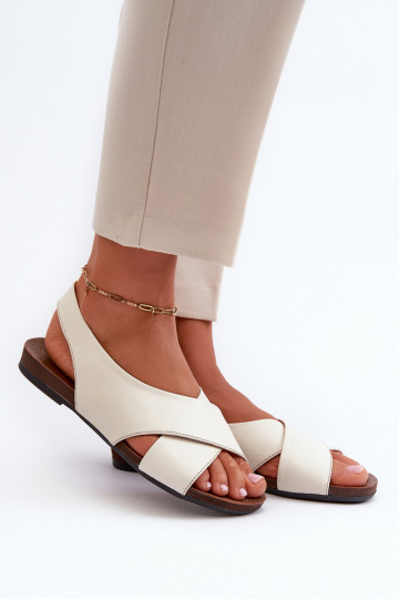 Zazoo 40407 leren dames sandalen ivoorkleurig 2