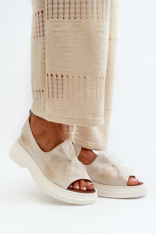 Zazoo 2939 Dames sandalen Dames met linten gouden kleur Przecierany Zazoo 2939 Dames sandalen Dames met linten gouden kleur Przecierany