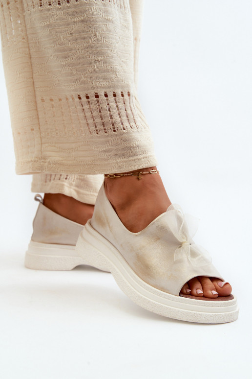 Zazoo 2939 Dames sandalen Dames met linten gouden kleur Przecierany Zazoo 2939 Dames sandalen Dames met linten gouden kleur Przecierany