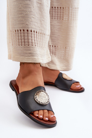 Zazoo 2938 Leren pantoffels met brede hakken met ornamenten zInart