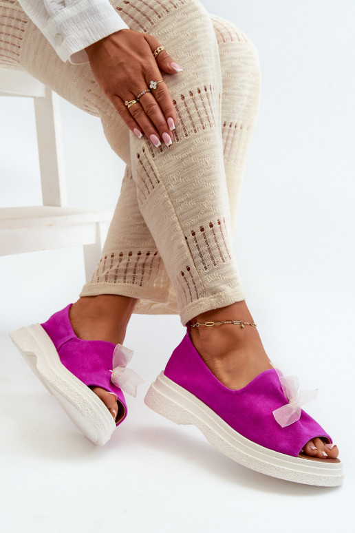 Zazoo 2939 Suède damessandalen met linten roze Zazoo 2939 Suède damessandalen met linten roze