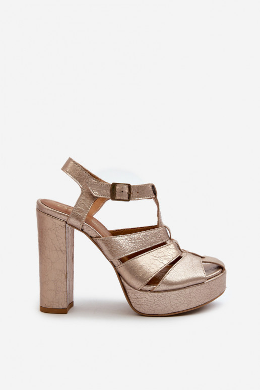 Damessandalen met hoge hakken Leer Het heeftciejka 06050-25 gouden kleur Damessandalen met hoge hakken Leer Het heeftciejka 06050-25 gouden kleur