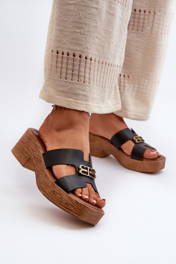 Zazoo 40412 leren elegante dames slippers met gouden details zwart