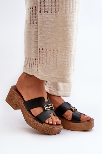 Zazoo 40412 leren elegante dames slippers met gouden details zwart 2