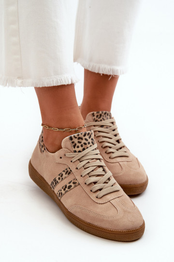 Zazoo N1068 suede lage sportieve schoenen dames zandkleurig